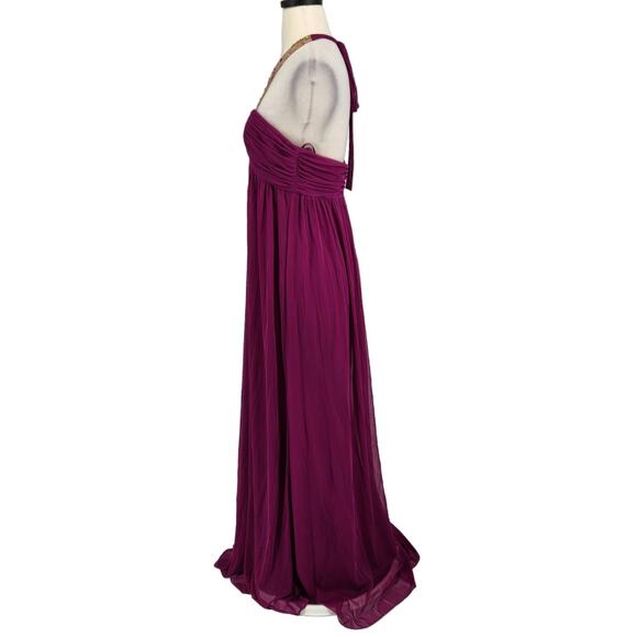 VINTAGE Formal Halter Gown Empire Waist Dress Pink Jeweled Beaded Size 8 - Picture 4 of 6